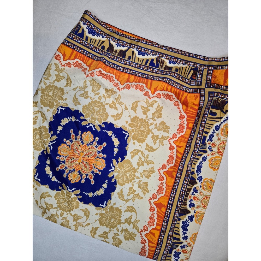 Antonio Melani Scarf Print Mini Skirt Blue Orange Floral Size 14